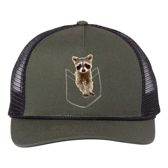 Pocket Raccoon Funny Retro Rope Trucker Hat Cap