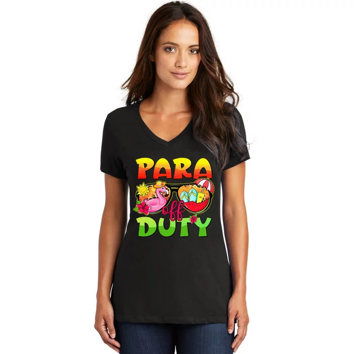 Para Off Duty Sunglasses Last Day Of School Summer Women's V-Neck T-Shirt