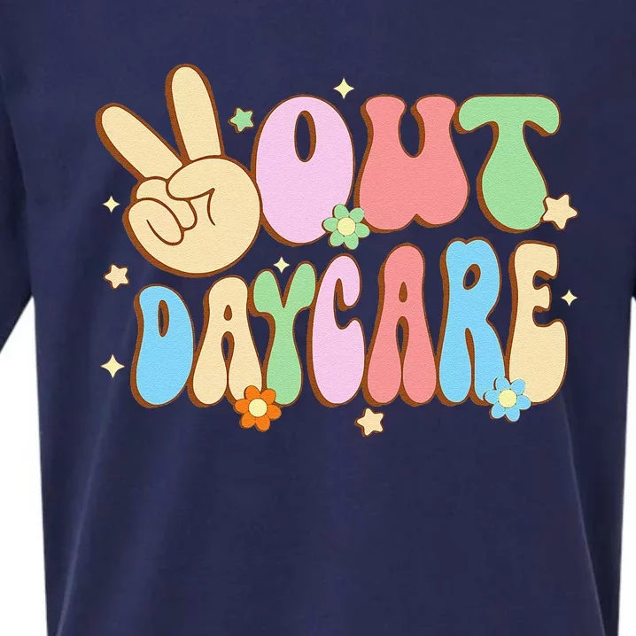 Peace Out Daycare Groovy Happy Last Day Of School Sueded Cloud Jersey T-Shirt