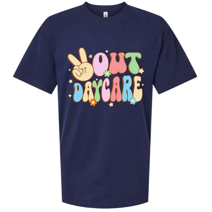 Peace Out Daycare Groovy Happy Last Day Of School Sueded Cloud Jersey T-Shirt