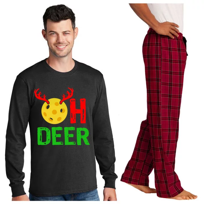 Pickleball Oh Deer Gift Funny Christmas Reindeer Top Long Sleeve Pajama Set