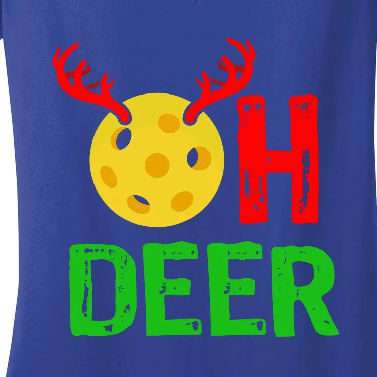 Pickleball Oh Deer Gift Funny Christmas Reindeer Top Women's V-Neck T-Shirt