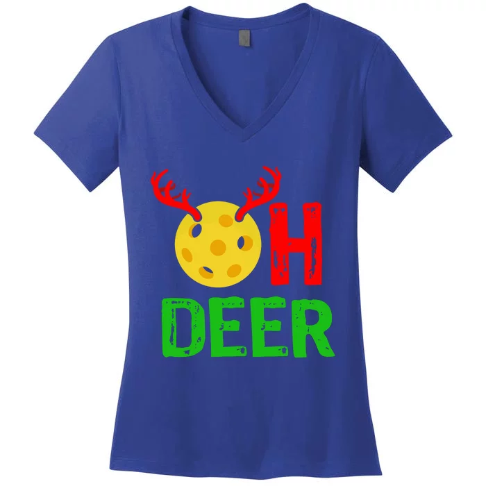 Pickleball Oh Deer Gift Funny Christmas Reindeer Top Women's V-Neck T-Shirt