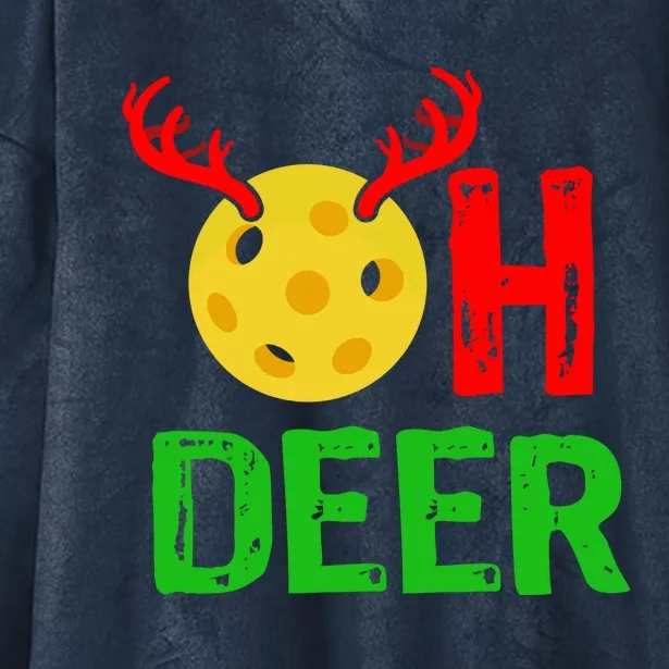 Pickleball Oh Deer Gift Funny Christmas Reindeer Top Hooded Wearable Blanket