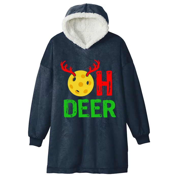 Pickleball Oh Deer Gift Funny Christmas Reindeer Top Hooded Wearable Blanket