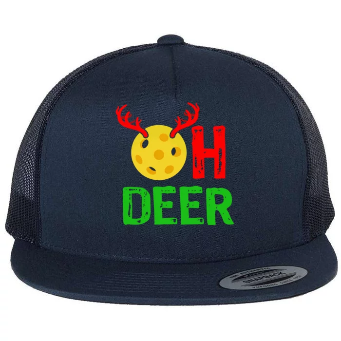 Pickleball Oh Deer Gift Funny Christmas Reindeer Top Flat Bill Trucker Hat