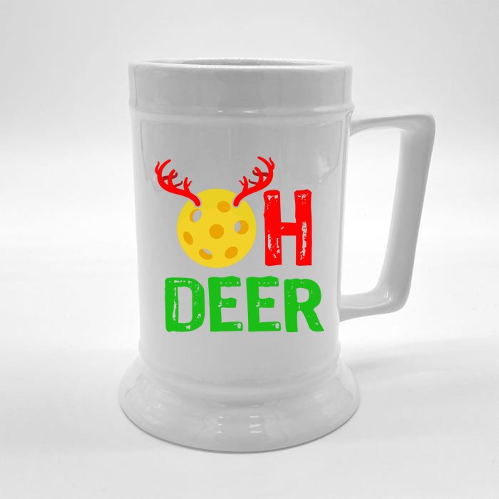 Pickleball Oh Deer Gift Funny Christmas Reindeer Top Front & Back Beer Stein