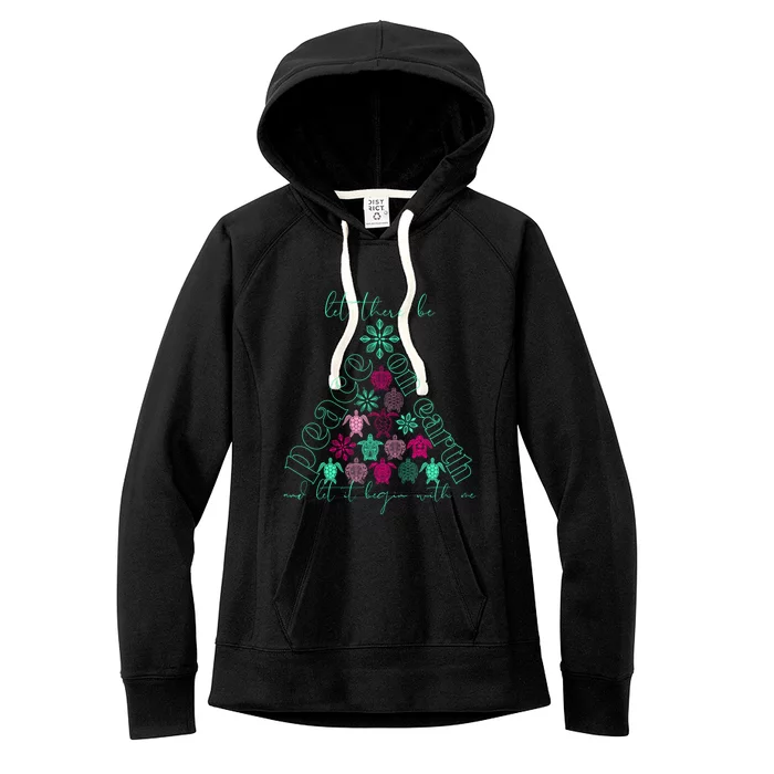 Peace On Earth Sweet Sea Turtle Christmas Tree Southern Cool Gift Women's Fleece Hoodie