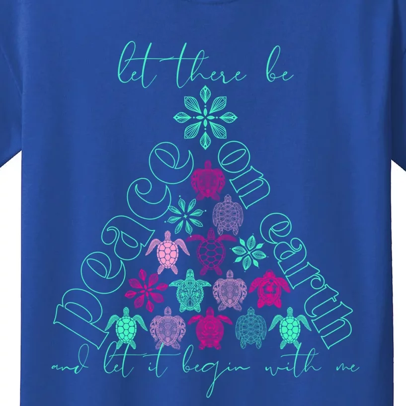 Peace On Earth Sweet Sea Turtle Christmas Tree Southern Cool Gift Kids T-Shirt