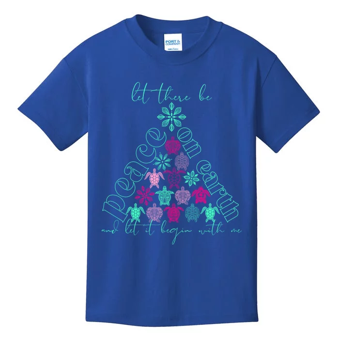 Peace On Earth Sweet Sea Turtle Christmas Tree Southern Cool Gift Kids T-Shirt