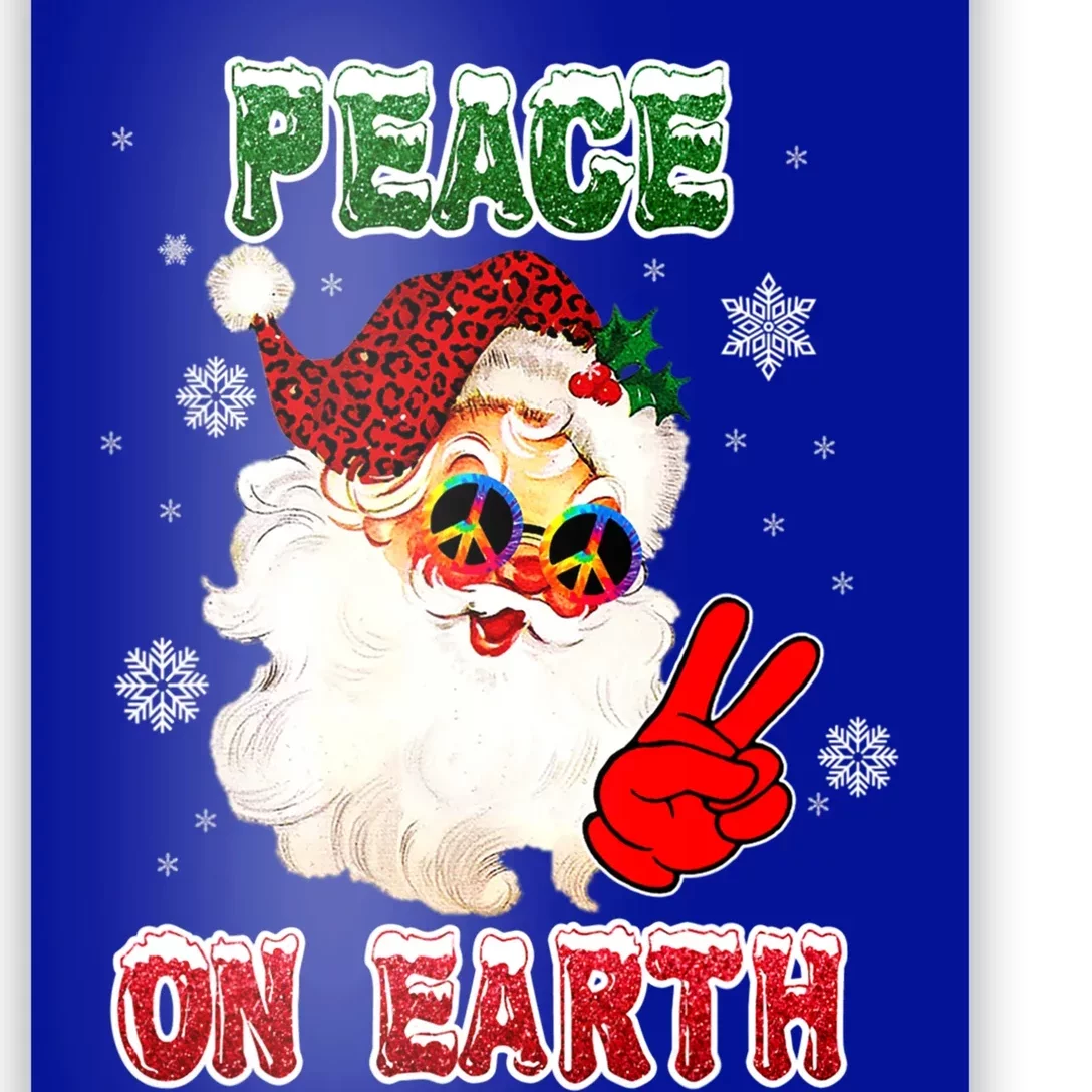 Peace On Earth Sign Merry Christmas Santa Hat Hippie Gift Poster