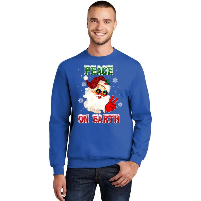 Peace On Earth Sign Merry Christmas Santa Hat Hippie Gift Tall Sweatshirt