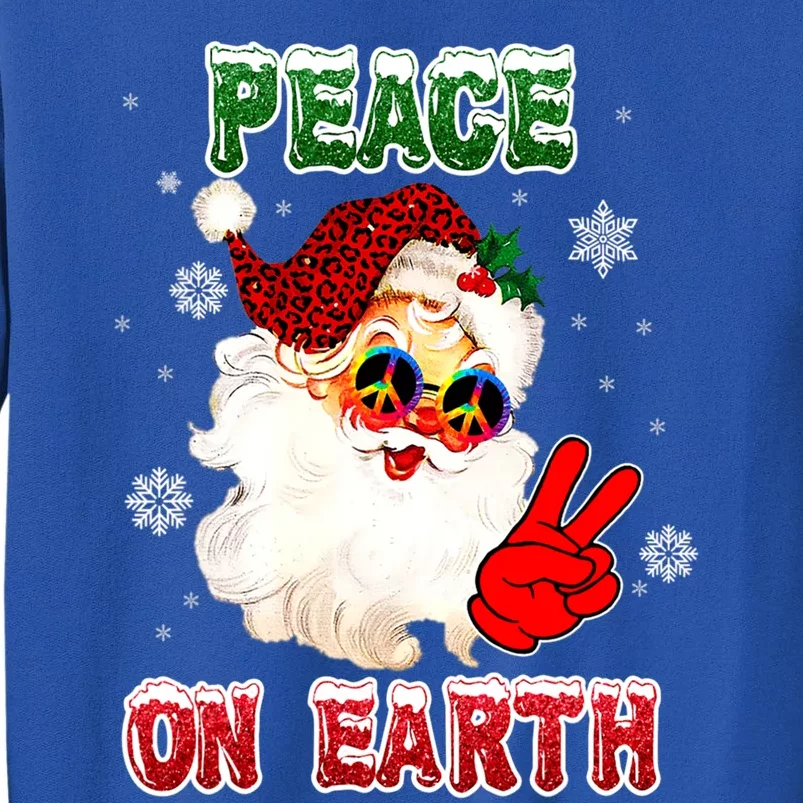 Peace On Earth Sign Merry Christmas Santa Hat Hippie Gift Tall Sweatshirt