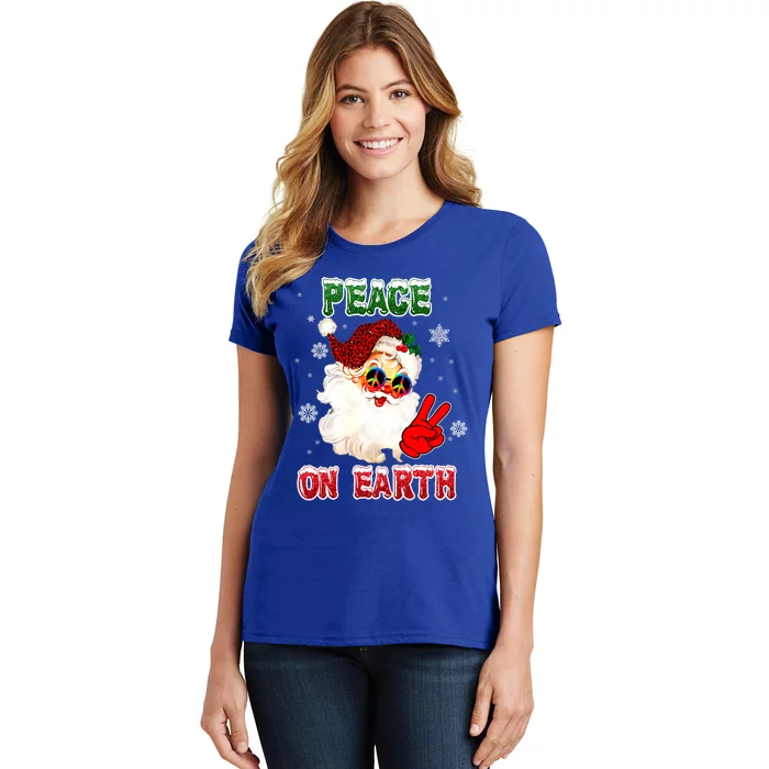 Peace On Earth Sign Merry Christmas Santa Hat Hippie Gift Women's T-Shirt