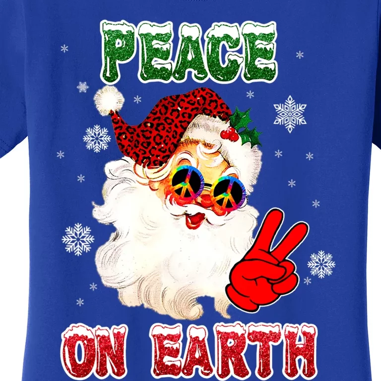 Peace On Earth Sign Merry Christmas Santa Hat Hippie Gift Women's T-Shirt