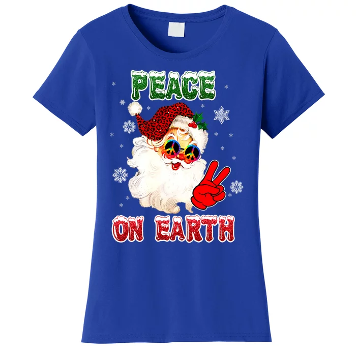 Peace On Earth Sign Merry Christmas Santa Hat Hippie Gift Women's T-Shirt