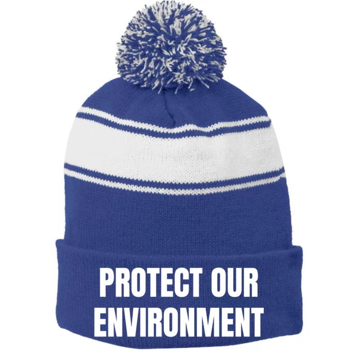 Protect Our Environt Gift Stripe Pom Pom Beanie