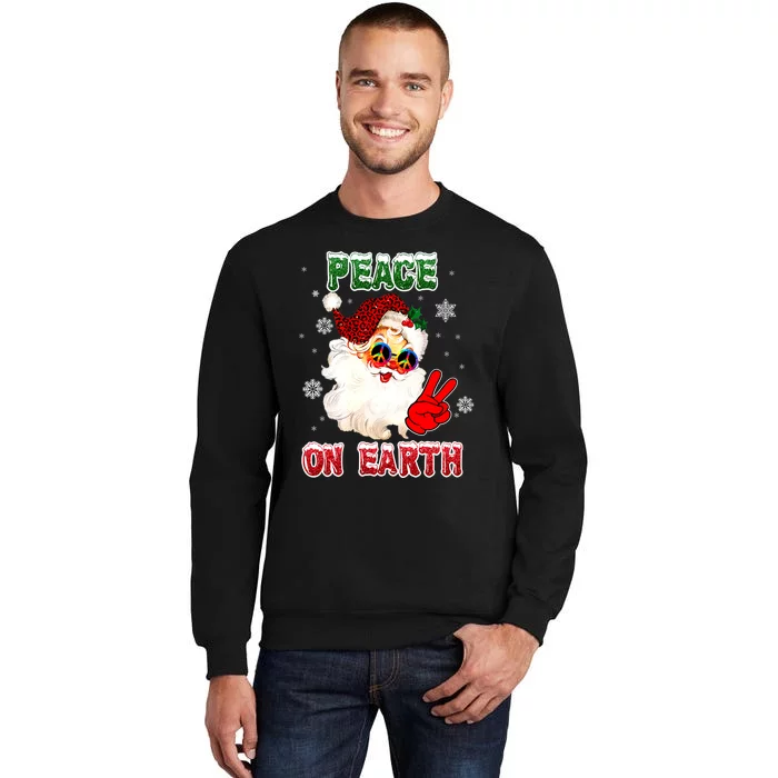 Peace On Earth Sign Merry Christmas Santa Hat Hippie Xmas Holiday Sweatshirt