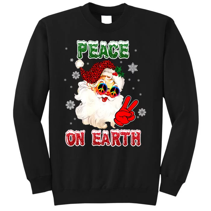 Peace On Earth Sign Merry Christmas Santa Hat Hippie Xmas Holiday Sweatshirt