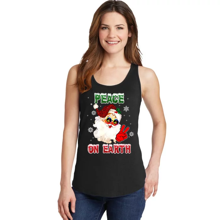 Peace On Earth Sign Merry Christmas Santa Hat Hippie Xmas Holiday Ladies Essential Tank