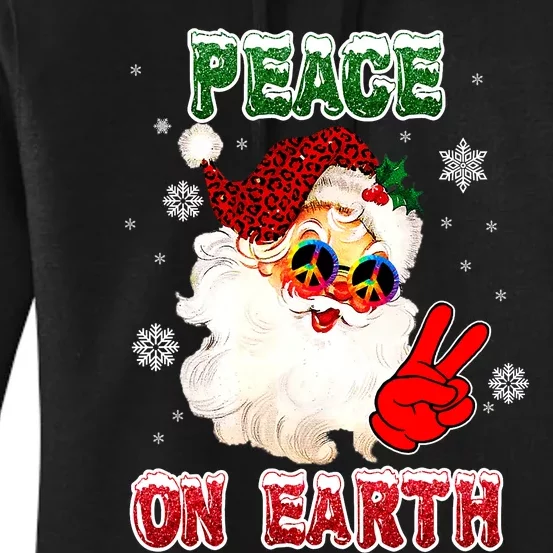 Peace On Earth Sign Merry Christmas Santa Hat Hippie Xmas Holiday Women's Pullover Hoodie