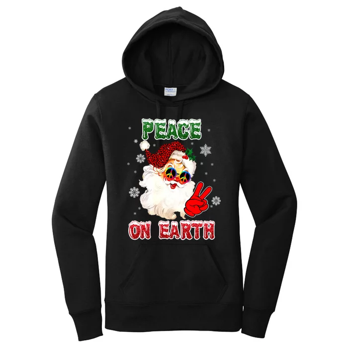 Peace On Earth Sign Merry Christmas Santa Hat Hippie Xmas Holiday Women's Pullover Hoodie