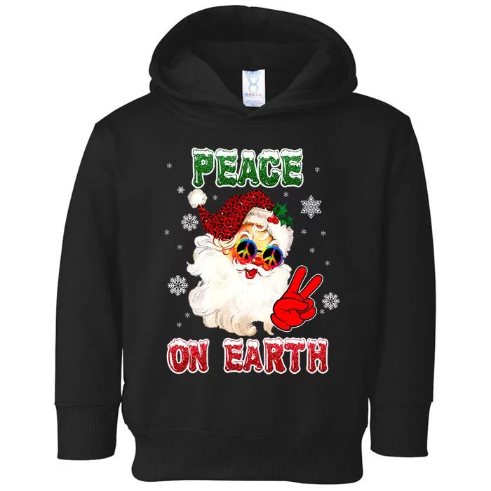 Peace On Earth Sign Merry Christmas Santa Hat Hippie Xmas Holiday Toddler Hoodie