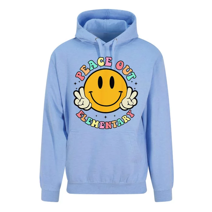 Peace Out Elementary Teacher Retro Last Day Of School Unisex Surf Hoodie