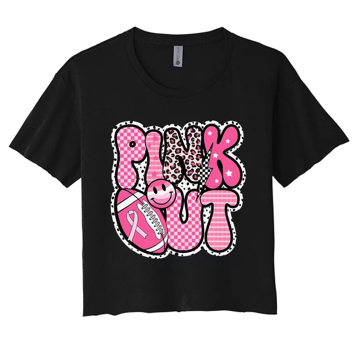 P.Ink Out Football Team Breast Cancer Awareness Month Gift Women's Crop Top Tee