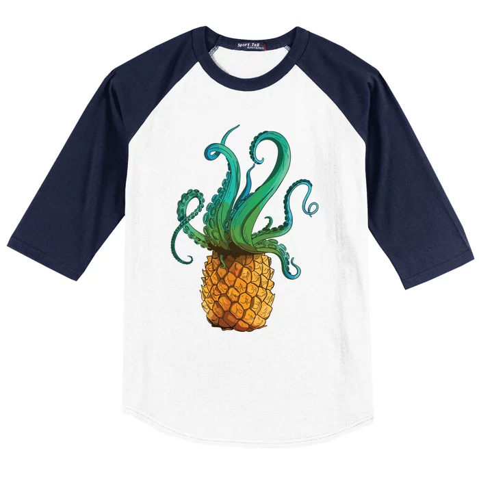 Pineapple Octopus Funny Summer Tee Gift Baseball Sleeve Shirt