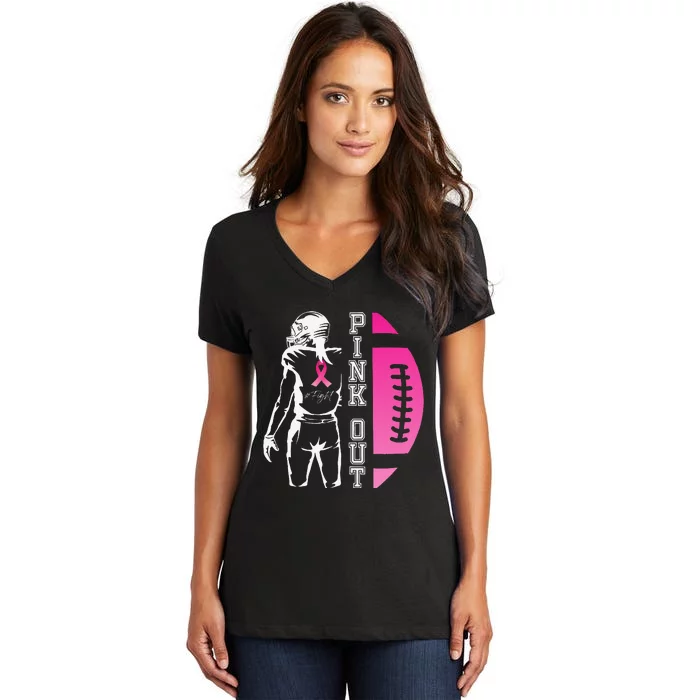 P.Ink Out Football Team Breast Cancer Awareness Month Gift Women's V-Neck T-Shirt