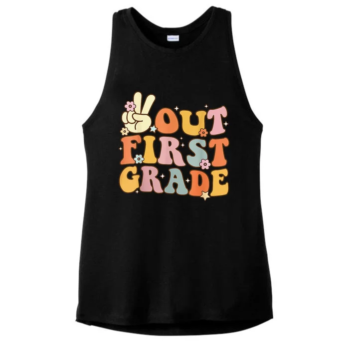 Peace Out First Grade Last Day of School 1st Grade Ladies Tri-Blend Wicking Tank