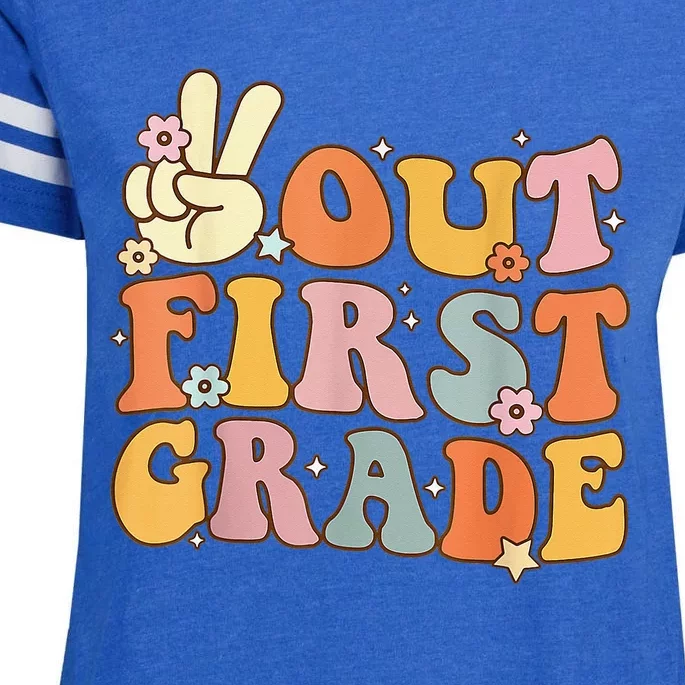 Peace Out First Grade Last Day of School 1st Grade Enza Ladies Jersey Football T-Shirt