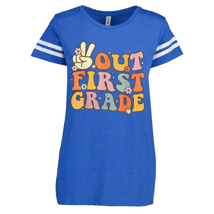 Peace Out First Grade Last Day of School 1st Grade Enza Ladies Jersey Football T-Shirt