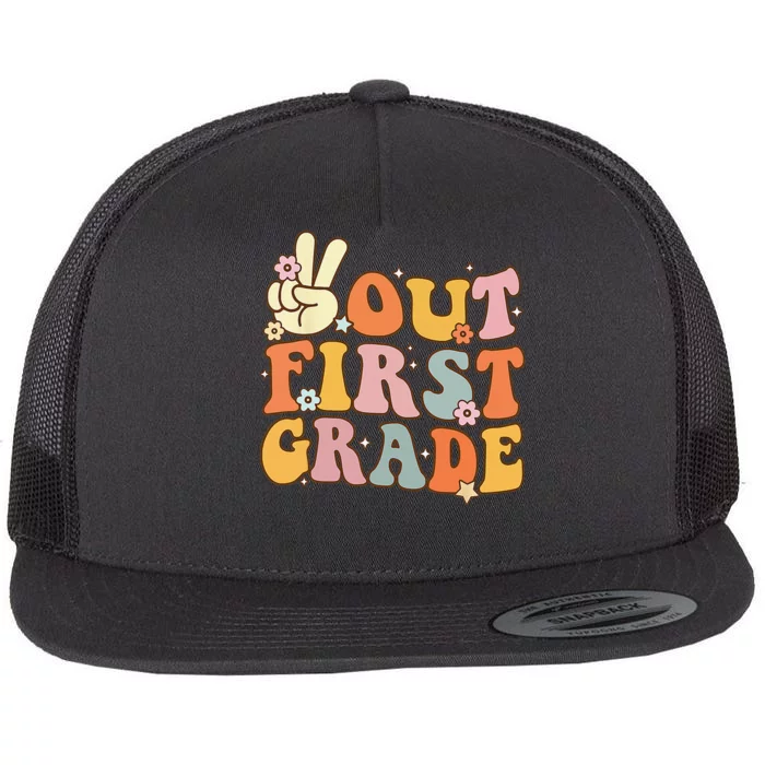 Peace Out First Grade Last Day Of School 1st Grade Flat Bill Trucker Hat