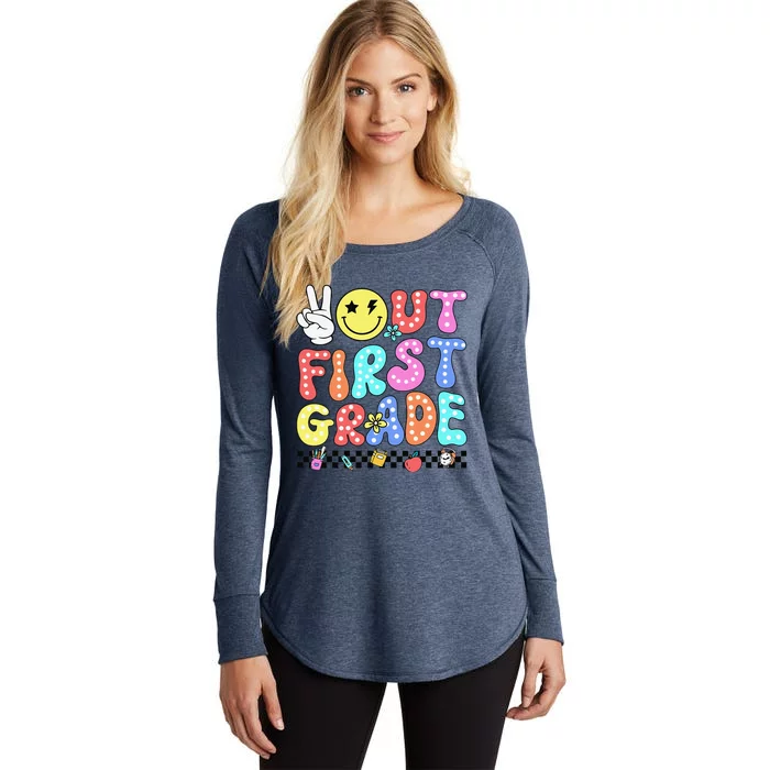 Peace Out First Grade Cute Groovy Last Day Of 1st Grade Women's Perfect Tri Tunic Long Sleeve Shirt