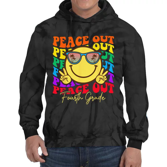 Peace Out Fourth Grade Graduation Smile Retro Face Tie Dye Hoodie