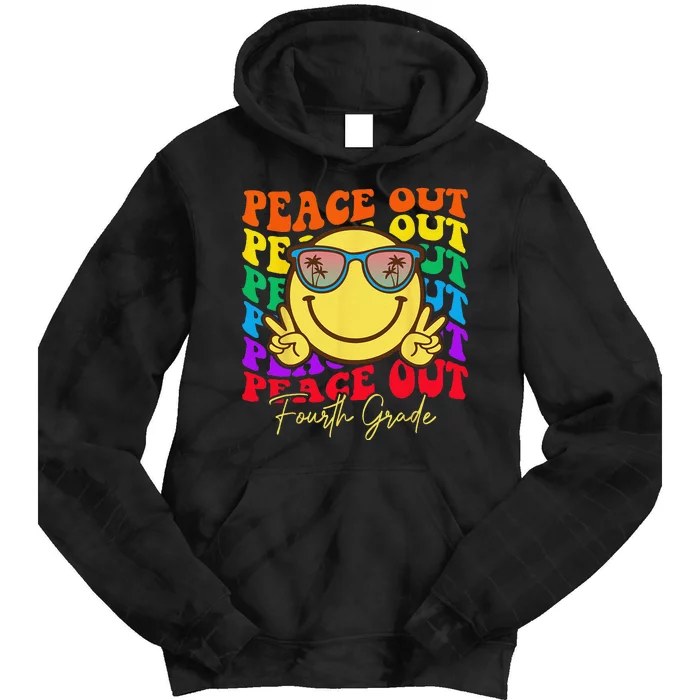 Peace Out Fourth Grade Graduation Smile Retro Face Tie Dye Hoodie