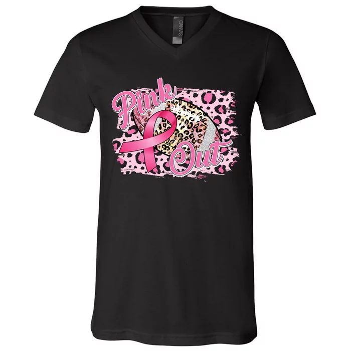 Pink Out Football Breast Cancer Awareness V-Neck T-Shirt