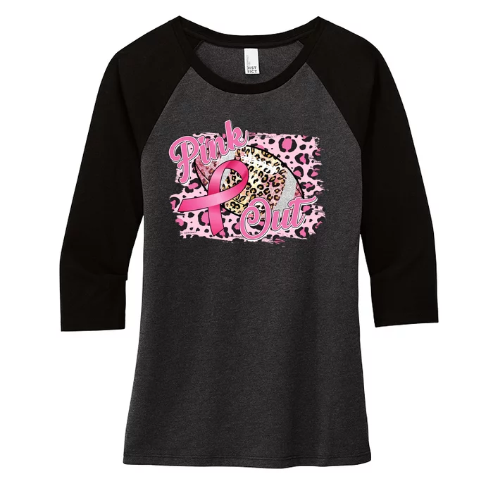 Pink Out Football Breast Cancer Awareness Women's Tri-Blend 3/4-Sleeve Raglan Shirt