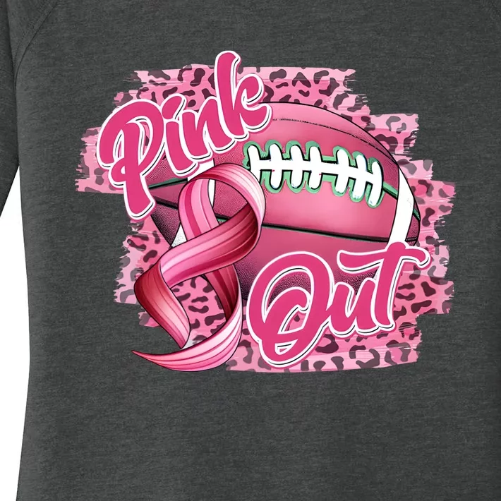 Pink Out Football Breast Cancer Awareness Pink Ribbon Women's Perfect Tri Tunic Long Sleeve Shirt