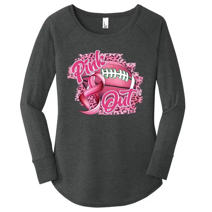 Pink Out Football Breast Cancer Awareness Pink Ribbon Women's Perfect Tri Tunic Long Sleeve Shirt