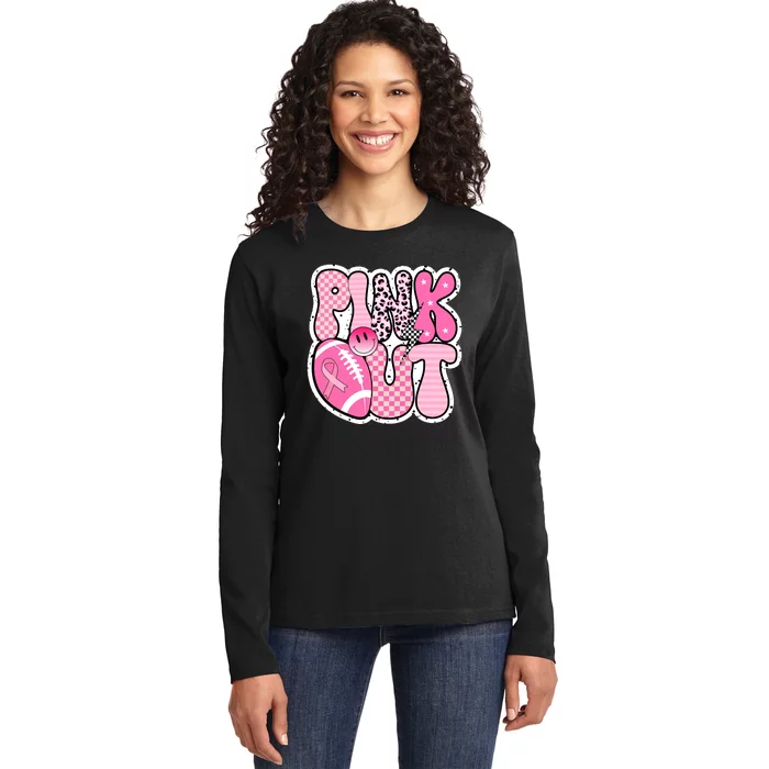 Pink Out Football Team Breast Cancer Awareness Ladies Long Sleeve Shirt