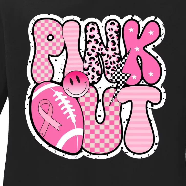 Pink Out Football Team Breast Cancer Awareness Ladies Long Sleeve Shirt