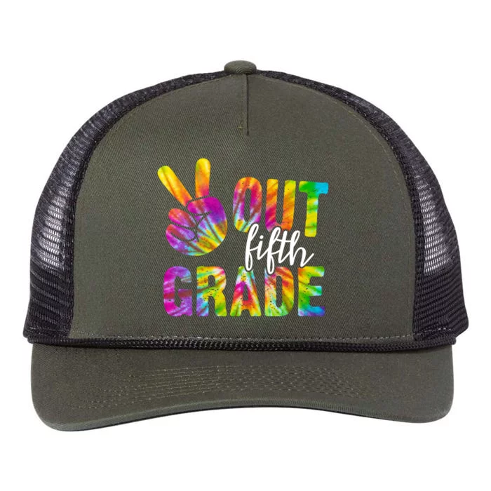 Peace Out Fifth Grade Colorful Retro Rope Trucker Hat Cap