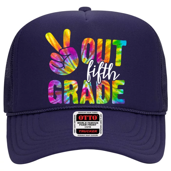 Peace Out Fifth Grade Colorful High Crown Mesh Trucker Hat