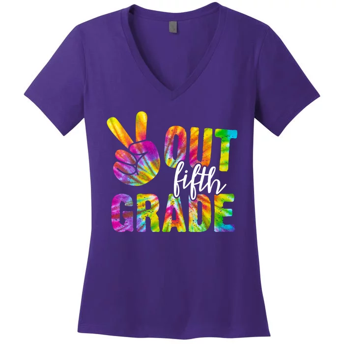 Peace Out Fifth Grade Colorful Women's V-Neck T-Shirt