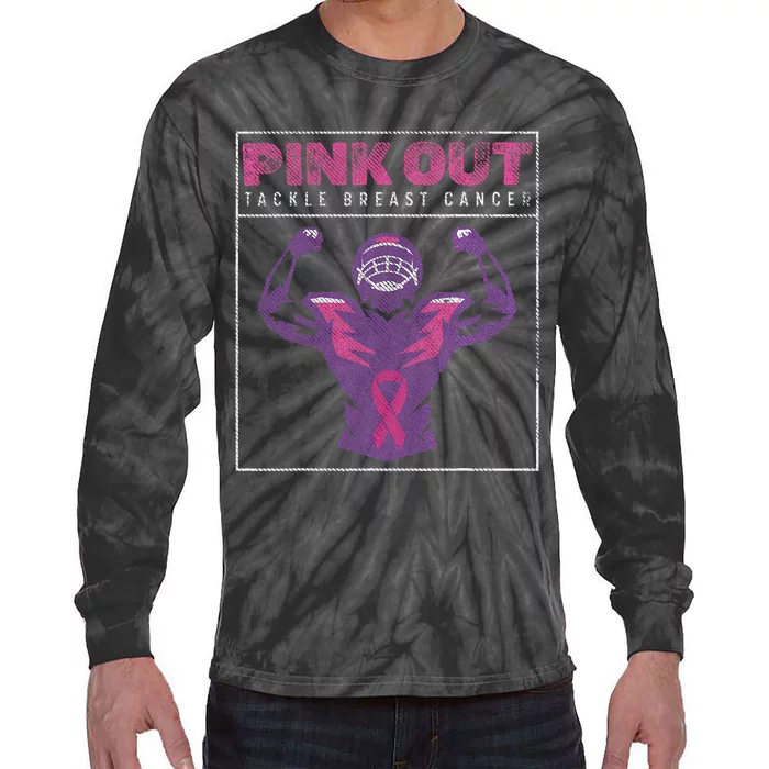 Pin.K Out Football Team Tackle Breast Cancer Awareness Month Tie-Dye Long Sleeve Shirt