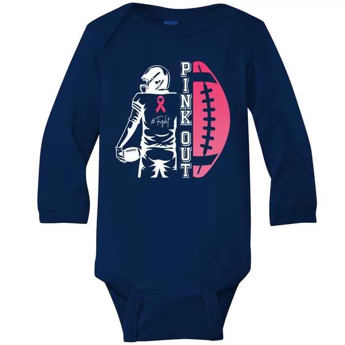 Pink Out Football Team Fight Breast Cancer Awareness Baby Long Sleeve Bodysuit