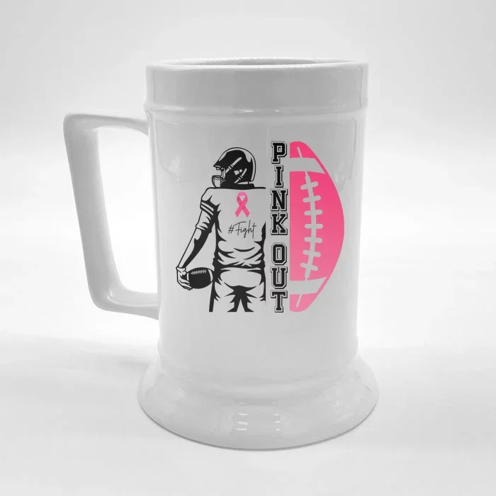 Pink Out Football Team Fight Breast Cancer Awareness Front & Back Beer Stein